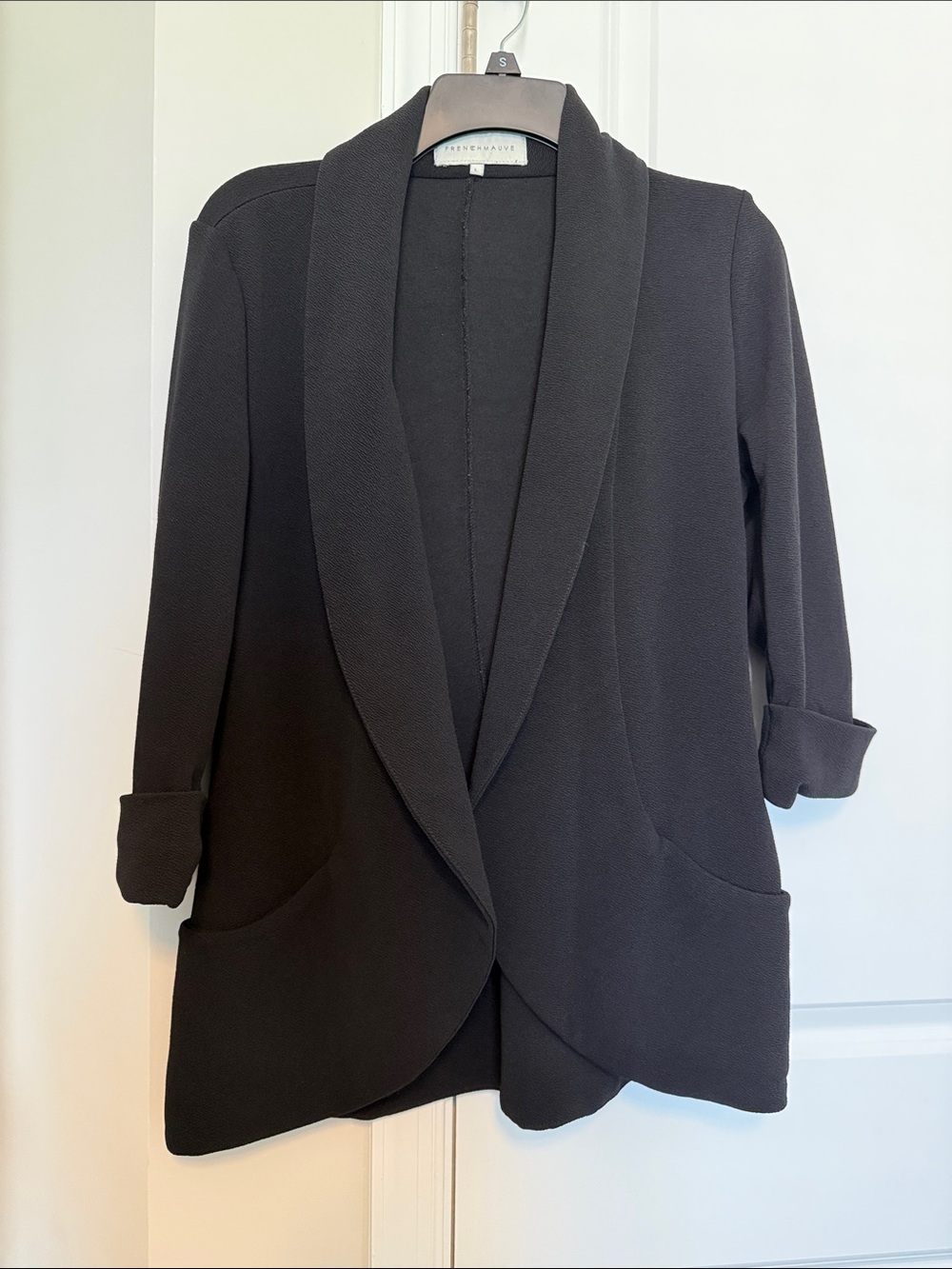 French Mauve Black Open-Front Shawl Collar Blazer